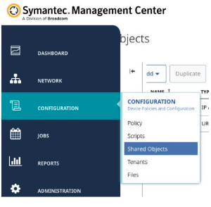 Management Center - Select Shared Objects