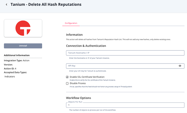 Delete All Hash Reputations Configuration Screen