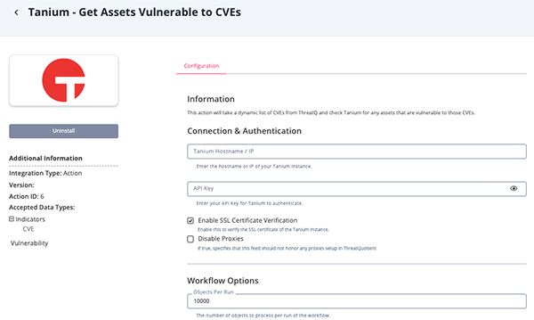 Get Assets Vulnerable to CVEs Configuration Screen