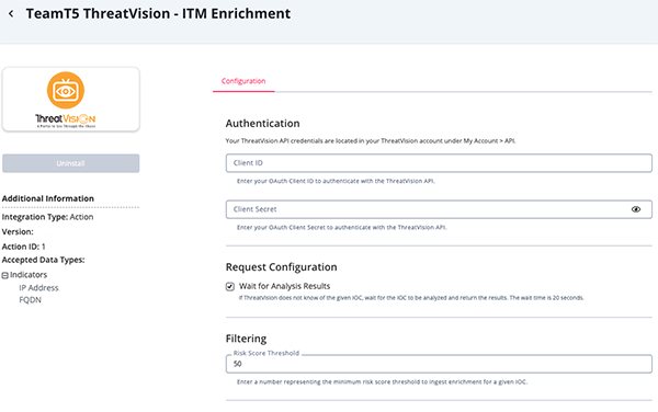 ITM Enrichment Configuration Screen