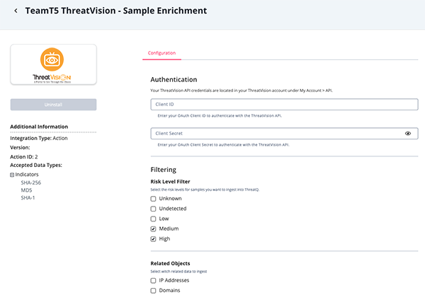 Sample Enrichment Configuration Screen