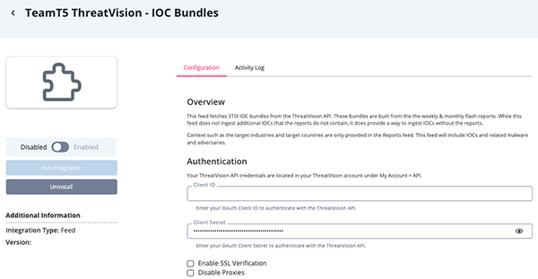 IOC Bundles Configuration Screen