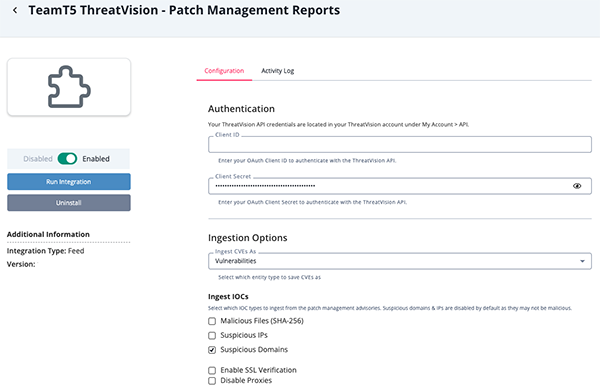 Patch Management Reports Configuration Screen