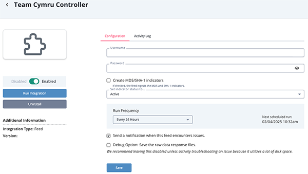 Configuration Screen
