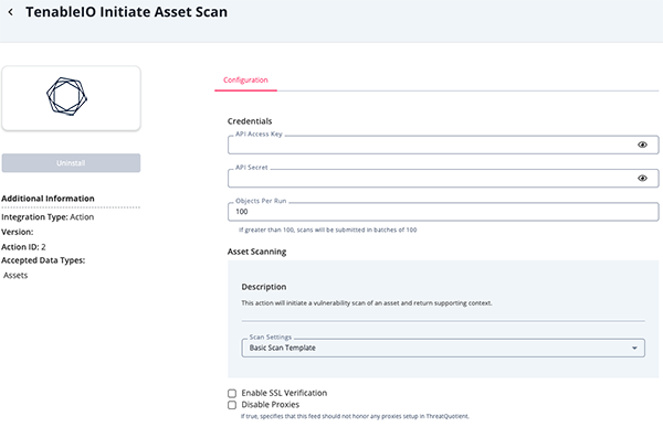Asset Scan Configuration Screen