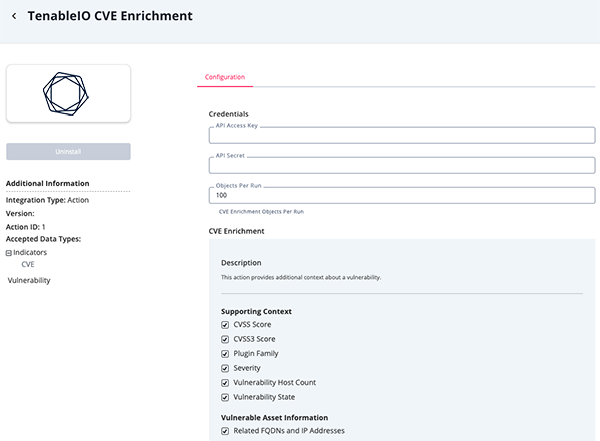CVE Enrichment Configuration Screen