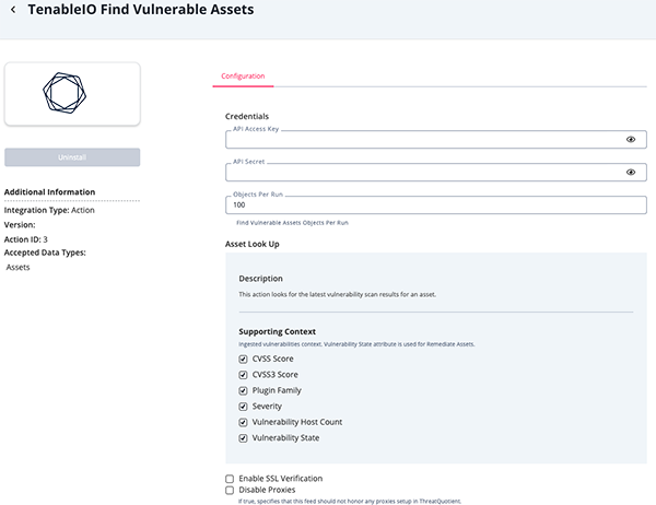 Vulnerable Assets Configuration Screen
