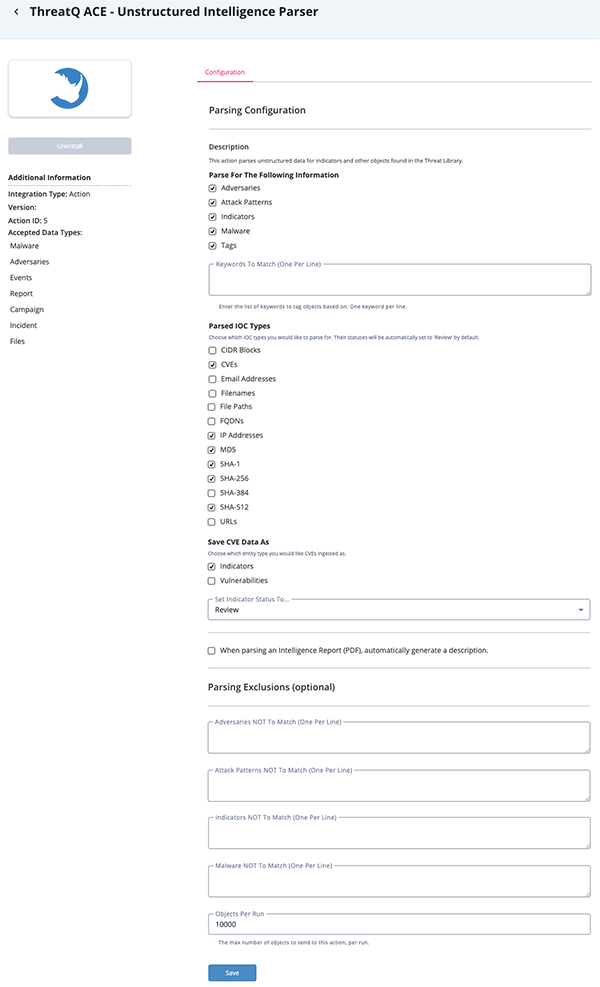 Configuration Screen