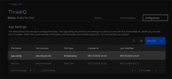 App Settings page