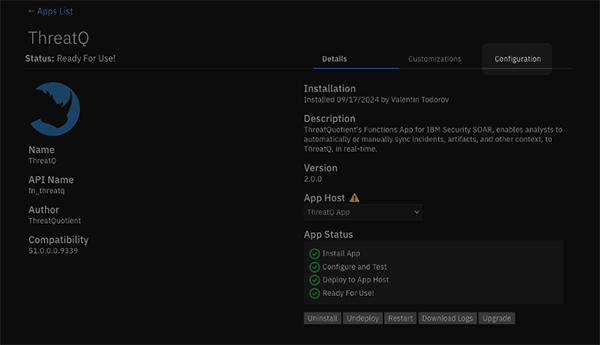 App List - Configuration tab