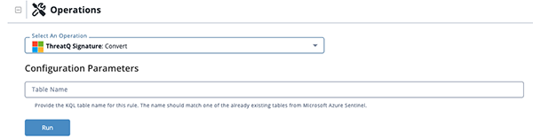 Convert Action Configuration Run Parameters