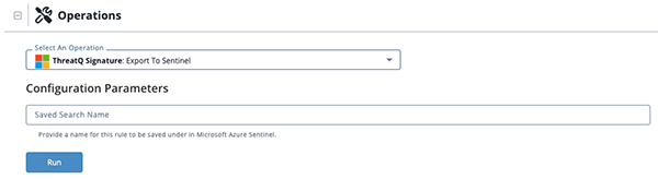 Export Action Configuration Run Parameters