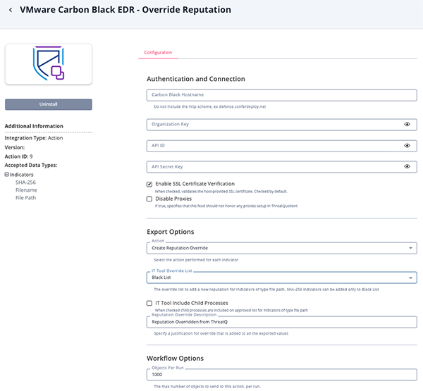 Override Reputation Configuration Screen Override Reputation Configuration Screen