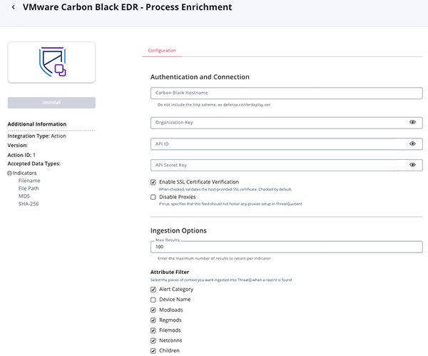 File Hash Enrichment Configuration Screen File Hash Enrichment Configuration Screen