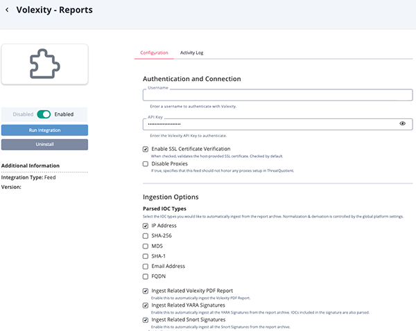 Reports Configuration Screen