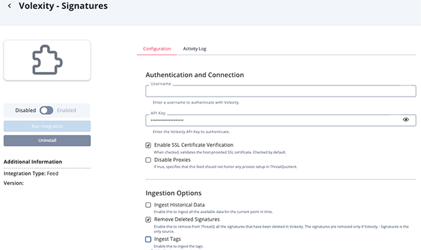 Signatures Configuration Screen