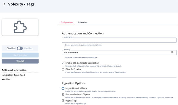 Tags Configuration Screen