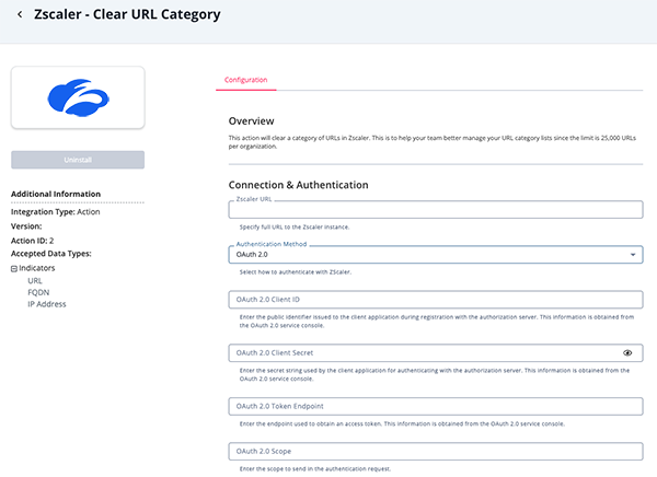 Clear URL Category Configuration Screen
