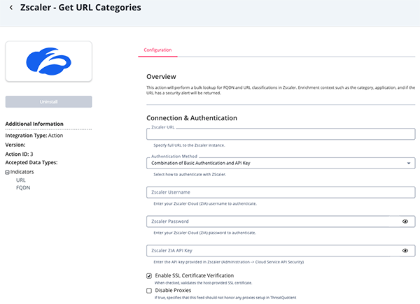GET URL Categories Configuration Screen