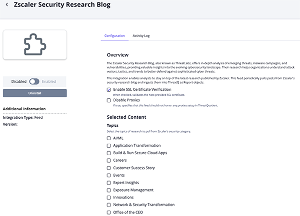 Configuration Screen