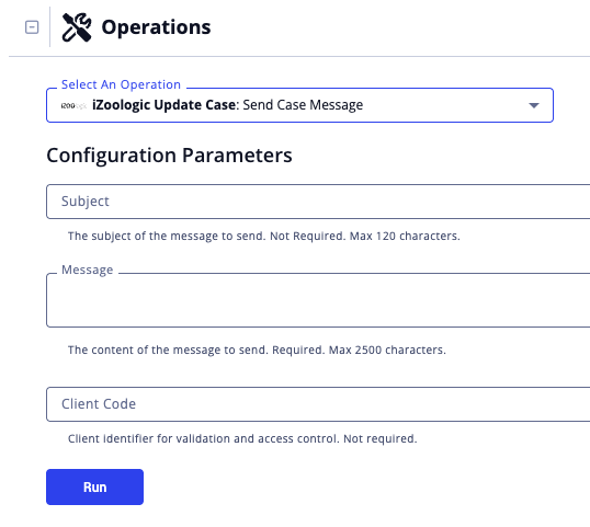 Send Case Message Run Options