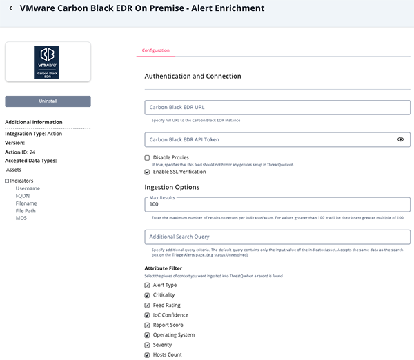 Alert Enrichment Configuration Screen