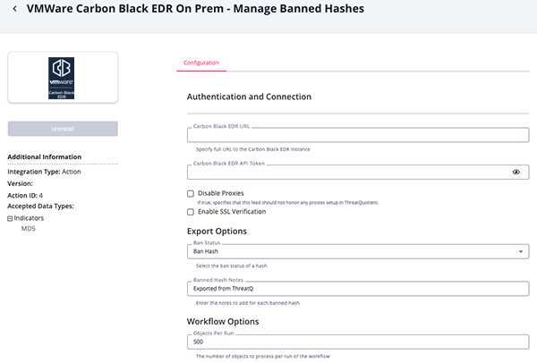 Manage Banned Hashes Configuration Screen