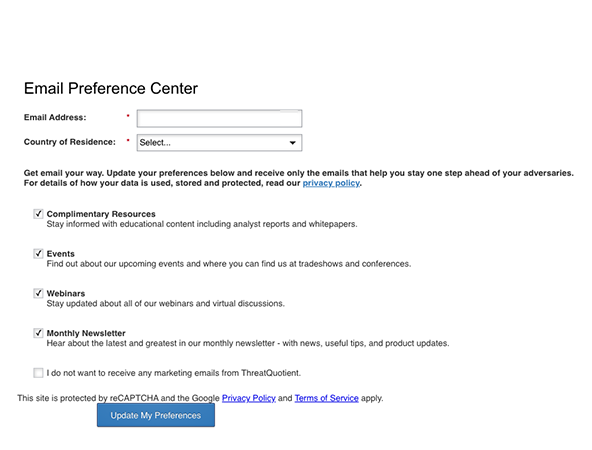 Marketing-Based Email Preferences