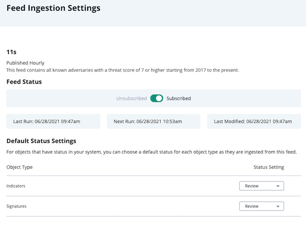 Feed Ingestion Setting