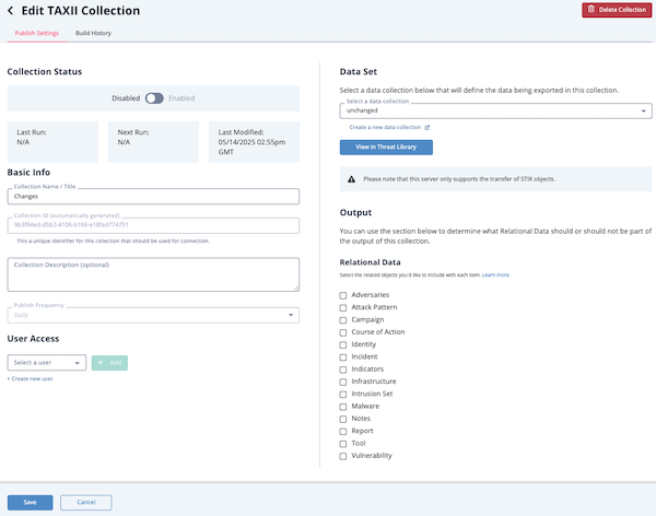 Edit TAXII Collection Page