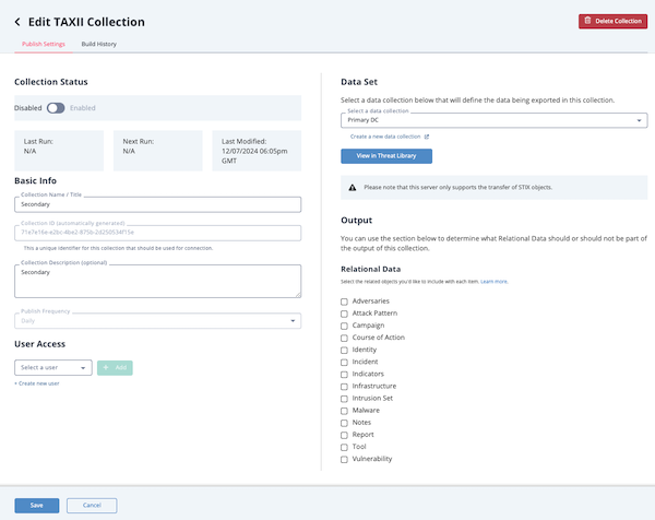 Edit TAXII Collection Page