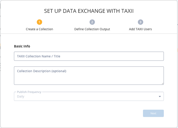 TAXII Wizard - Create a Collection