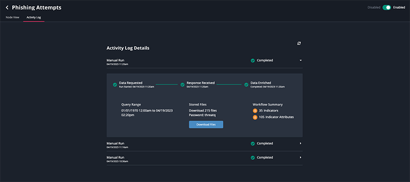 Activity Log is displayed