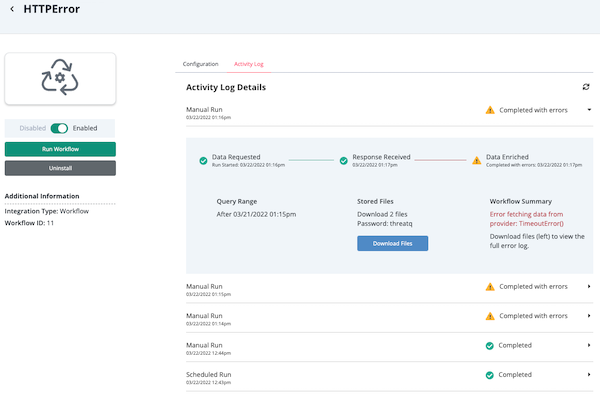 Workflow Activity Log