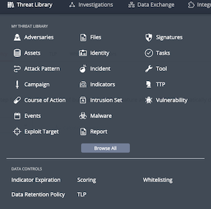 Threat Library Menu