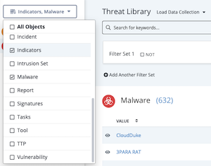Threat Library Object Type Filter