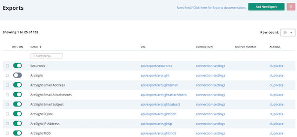 Exports Page