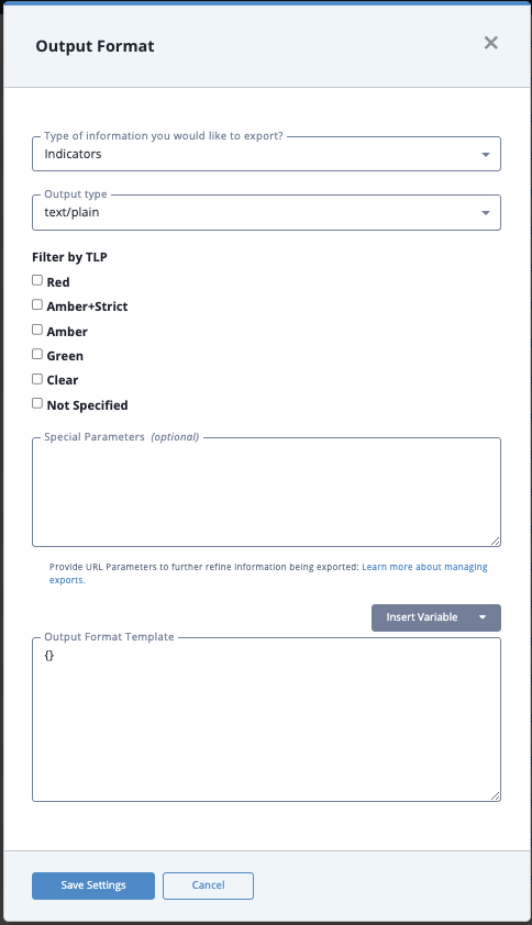Output Format Window
