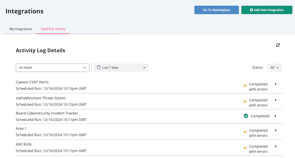 Feed Run Activity Page