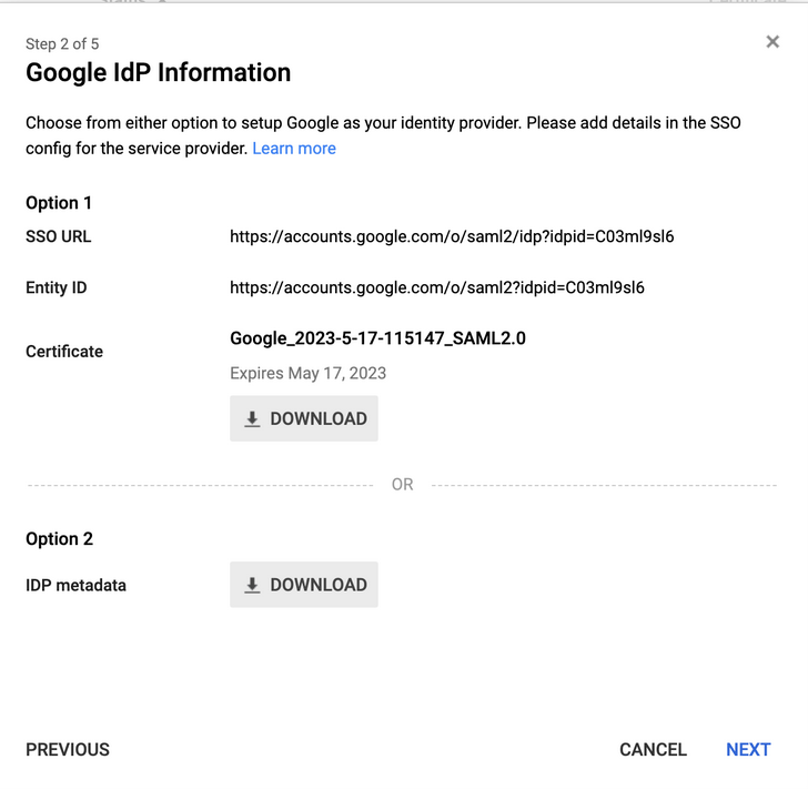 Google IdP Information