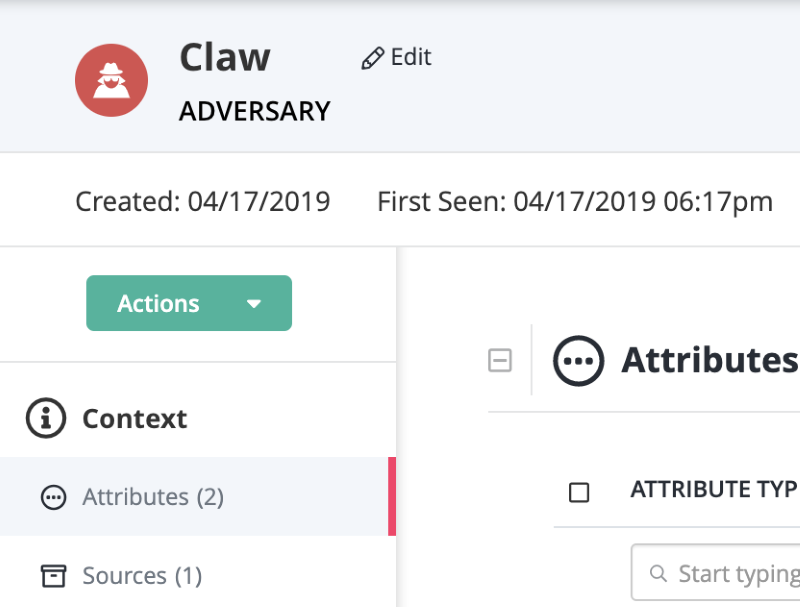 Adversary Details page
