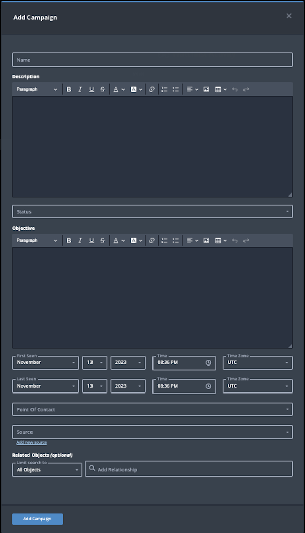Add Campaign dialog box