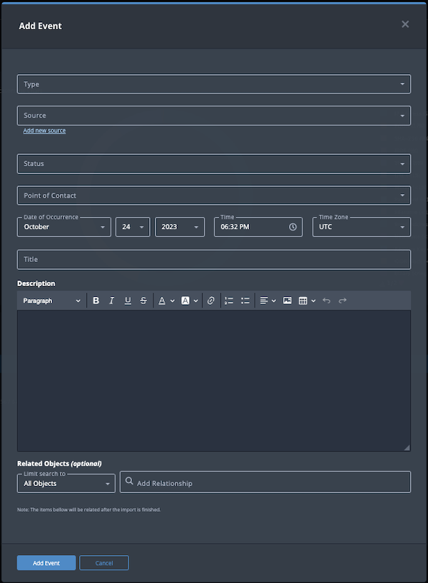 Add Event Window
