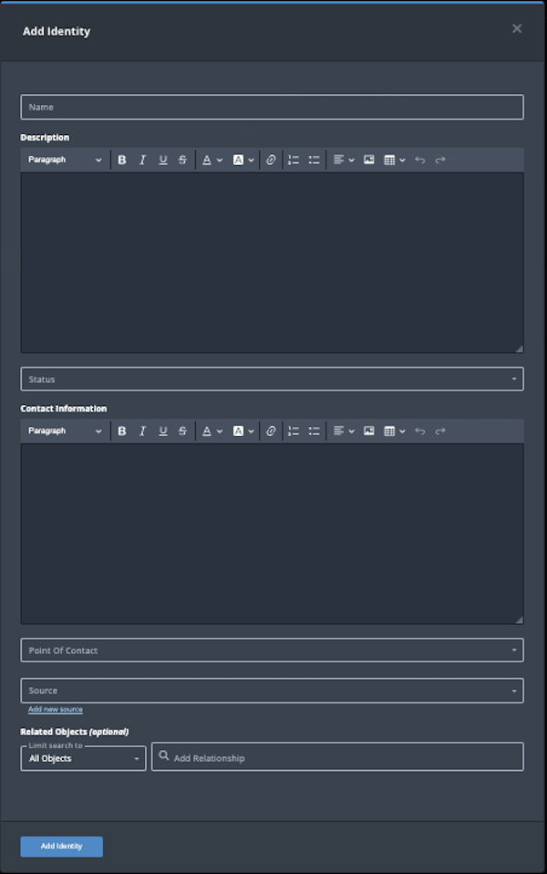 Add Identity dialog box