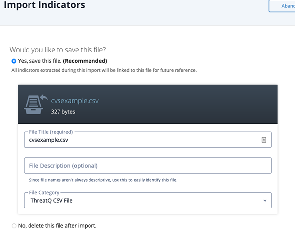Import Indicators Window