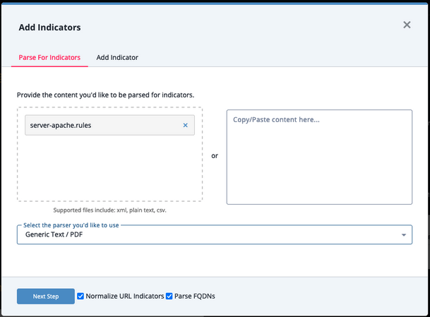 Add Indicators Dialog Box