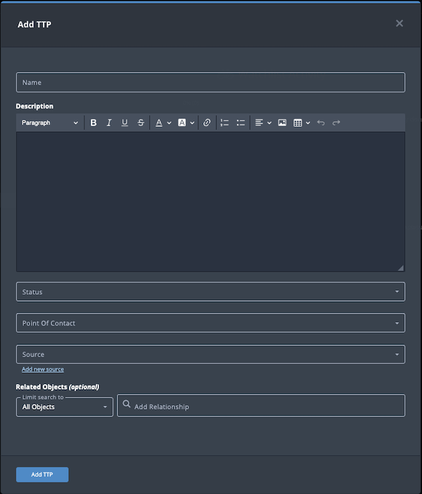 Add TTP dialog box