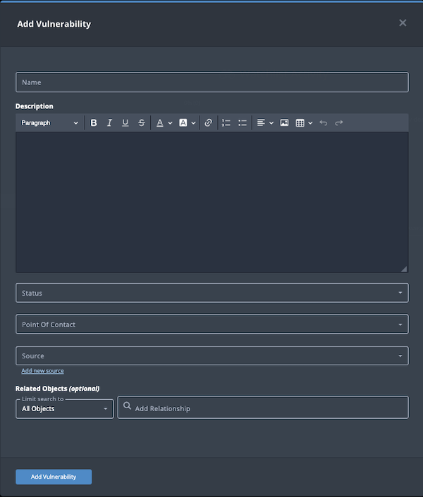 Add Vulnerability dialog box