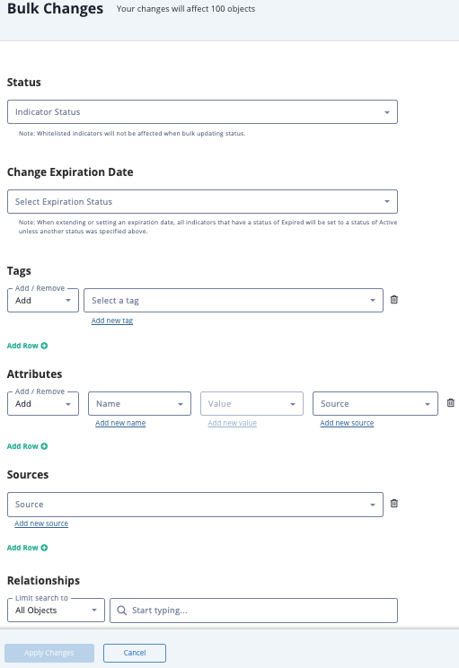 Bulk Changes Form