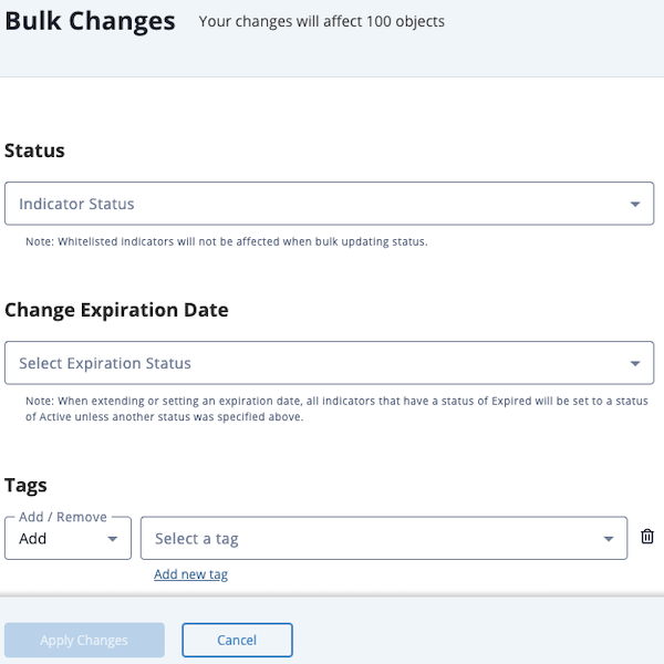 Bulk Changes Form